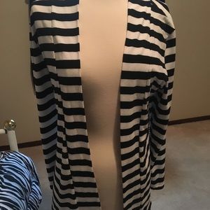 Black and white striped cardigan.